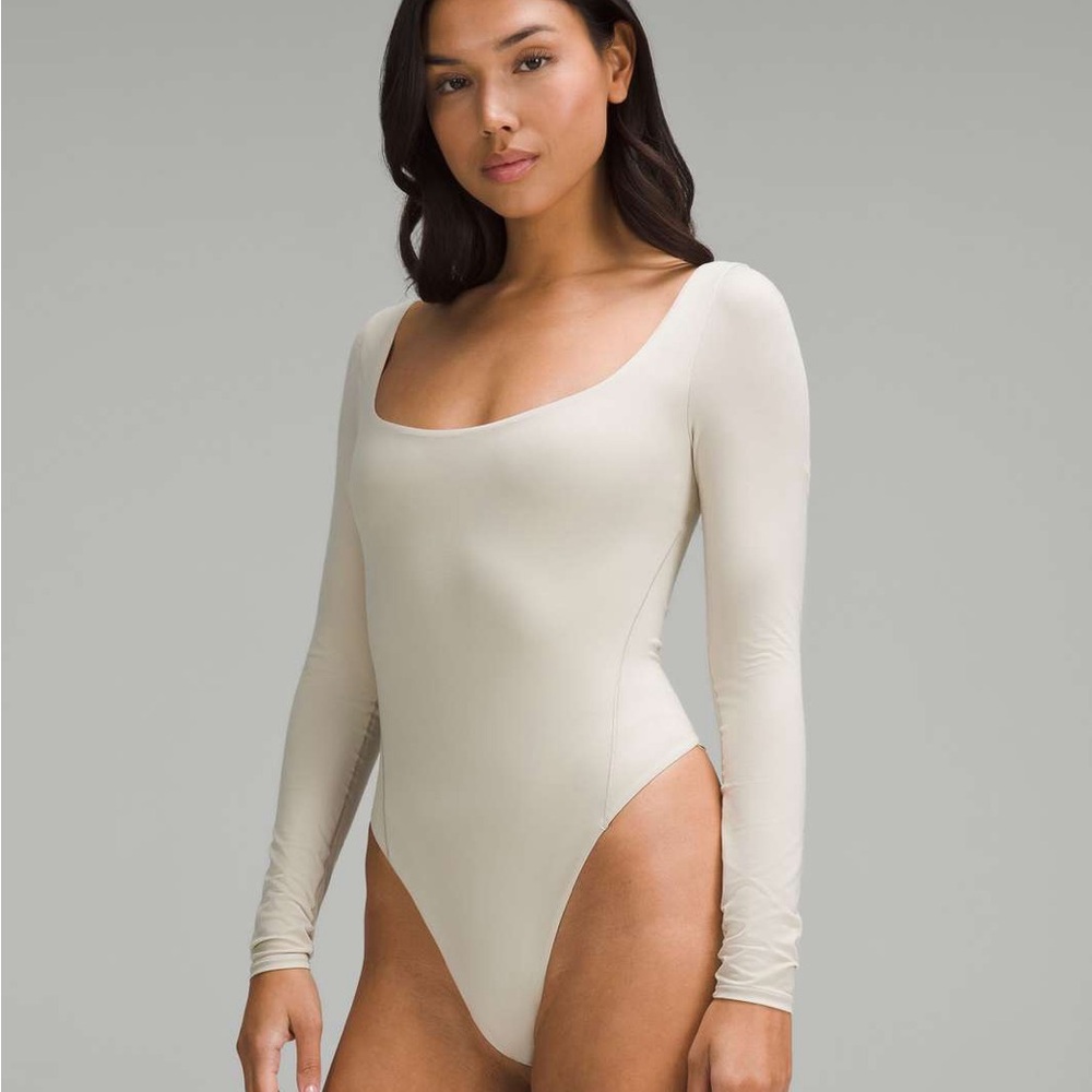 Lululemon Wundermost Square-Neck Long-Sleeve Bodysuit Mojave Tan L #0089
